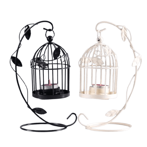 IRON T-LIGHT HOLDER (BLACK & WHITE) SET OF 2
